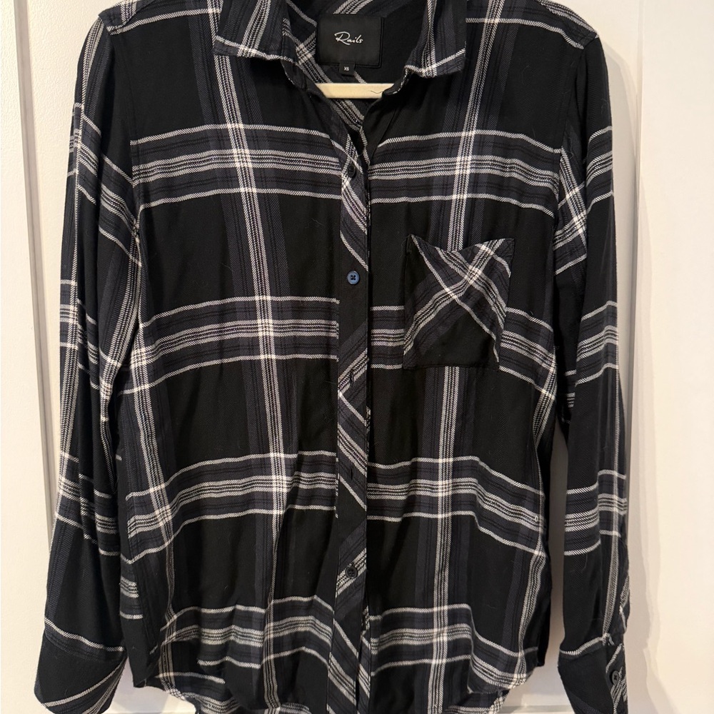 Rails Black Blue Plaid Button-Up Shirt